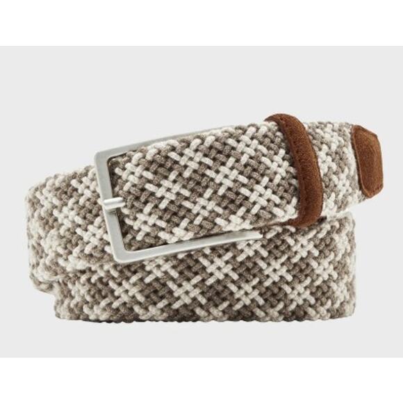 Peter Millar Crown Men's Mélange Wool Belt– Size 36 – Gray/White Weave Brown NWT - Picture 1 of 3